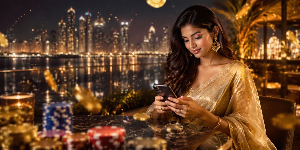 ঢাকায় শাড়ি পরা একজন নারী মোবাইলে আন্দর বাহার হাই রোলার গেম খেলছেন — gk9 প্রিমিয়াম